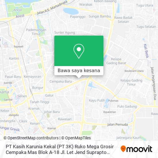 Peta PT Kasih Karunia Kekal (PT 3K) Ruko Mega Grosir Cempaka Mas Blok A-18 Jl. Let Jend Suprapto Jakarta