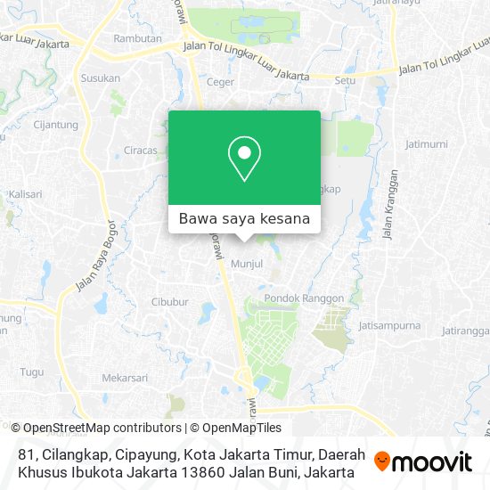Peta 81, Cilangkap, Cipayung, Kota Jakarta Timur, Daerah Khusus Ibukota Jakarta 13860 Jalan Buni