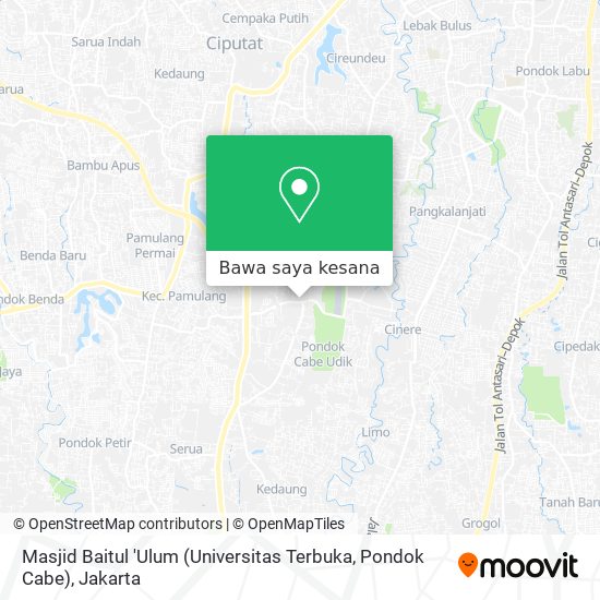 Peta Masjid Baitul 'Ulum (Universitas Terbuka, Pondok Cabe)