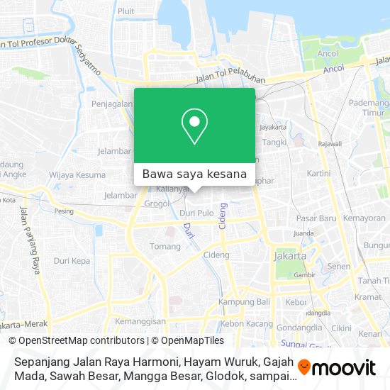 Peta Sepanjang Jalan Raya Harmoni, Hayam Wuruk, Gajah Mada, Sawah Besar, Mangga Besar, Glodok, sampai Ja