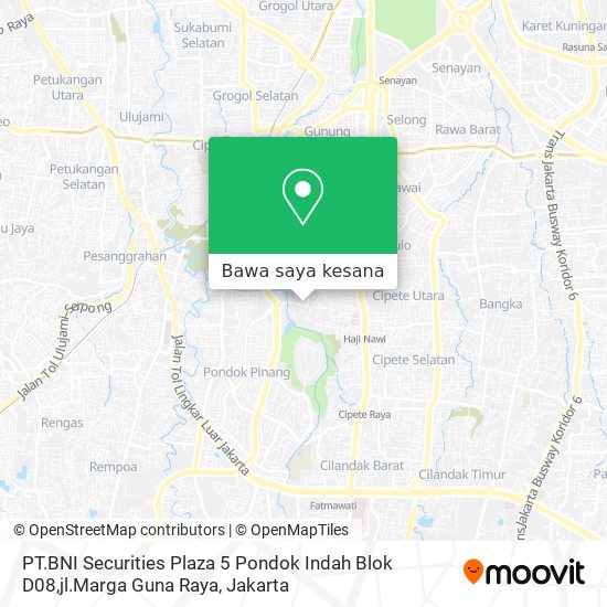 Peta PT.BNI Securities Plaza 5 Pondok Indah Blok D08,jl.Marga Guna Raya