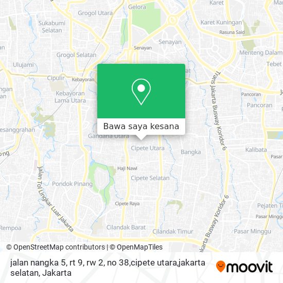 Peta jalan nangka 5, rt 9, rw 2, no 38,cipete utara,jakarta selatan