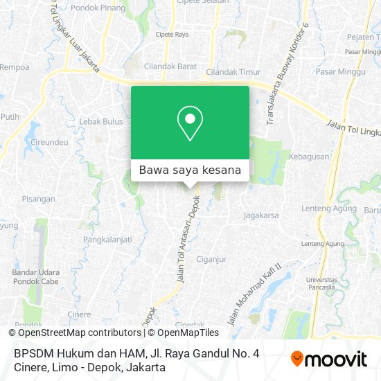 Peta BPSDM Hukum dan HAM, Jl. Raya Gandul No. 4 Cinere, Limo - Depok