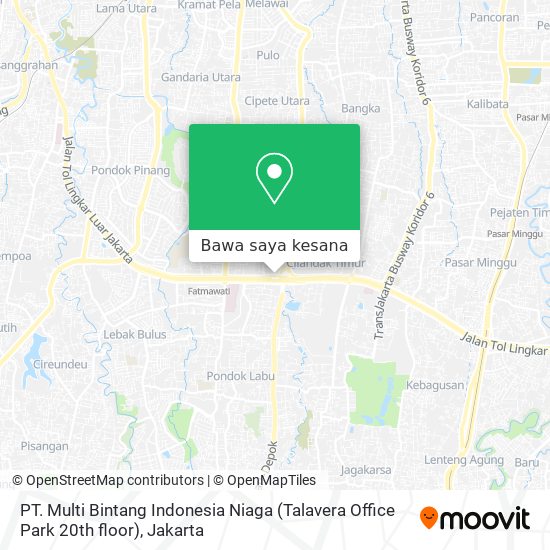 Peta PT. Multi Bintang Indonesia Niaga (Talavera Office Park 20th floor)