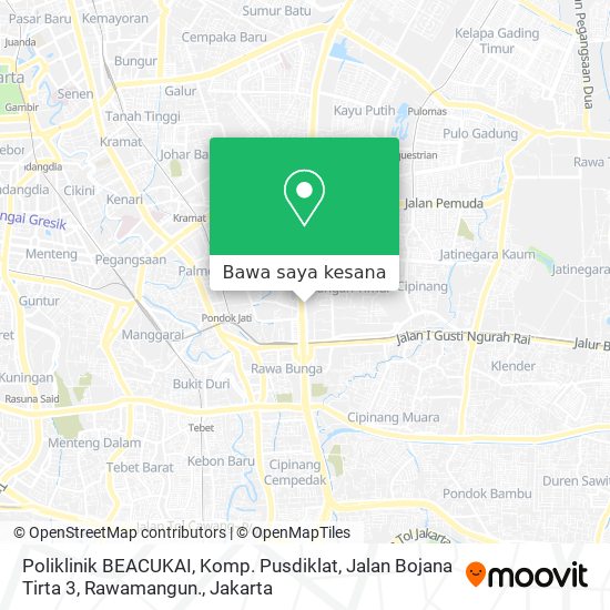 Peta Poliklinik BEACUKAI, Komp. Pusdiklat, Jalan Bojana Tirta 3, Rawamangun.