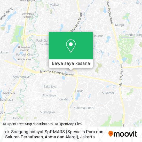 Peta dr. Soegeng hidayat.SpP.MARS (Spesialis Paru dan Saluran Pernafasan, Asma dan Alergi)