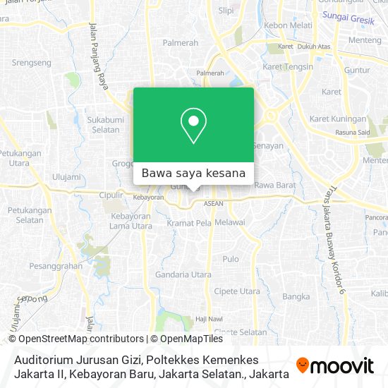 Peta Auditorium Jurusan Gizi,
Poltekkes Kemenkes Jakarta II,
Kebayoran Baru, Jakarta Selatan.