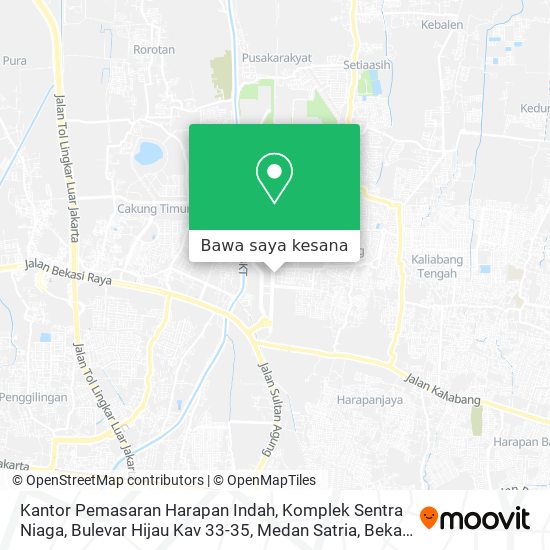 Peta Kantor Pemasaran Harapan Indah, Komplek Sentra Niaga, Bulevar Hijau Kav 33-35, Medan Satria, Bekasi