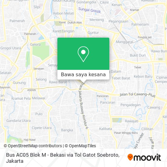 Peta Bus AC05 Blok M - Bekasi via Tol Gatot Soebroto