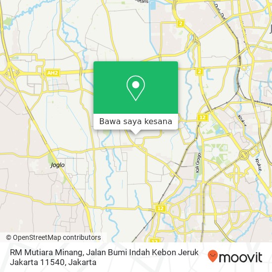 Peta RM Mutiara Minang, Jalan Bumi Indah Kebon Jeruk Jakarta 11540