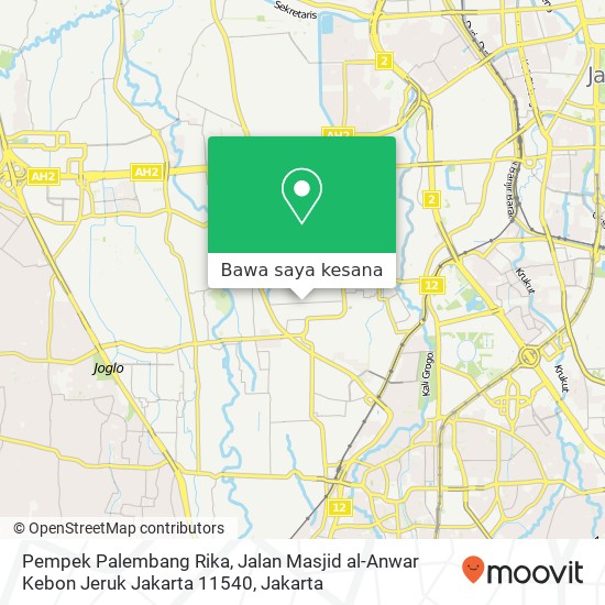 Peta Pempek Palembang Rika, Jalan Masjid al-Anwar Kebon Jeruk Jakarta 11540