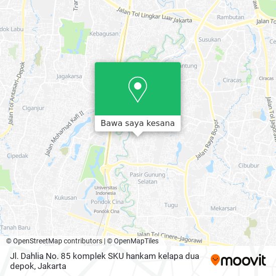 Peta Jl. Dahlia No. 85 komplek SKU hankam kelapa dua depok