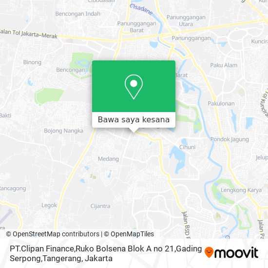 Peta PT.Clipan Finance,Ruko Bolsena Blok A no 21,Gading Serpong,Tangerang