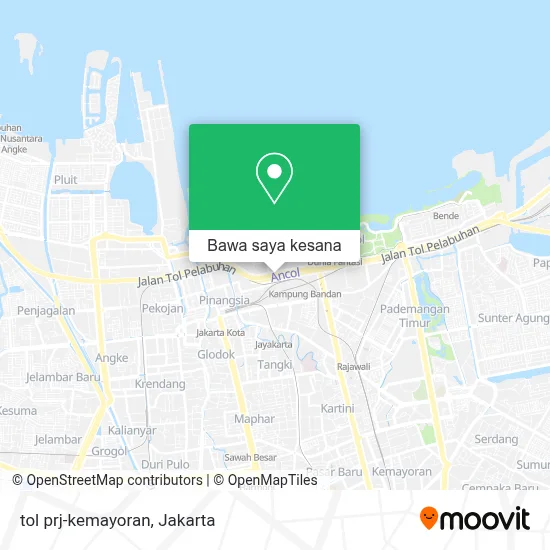 Map Prj Cara ke tol prj-kemayoran di Jakarta Utara menggunakan bis atau kereta?