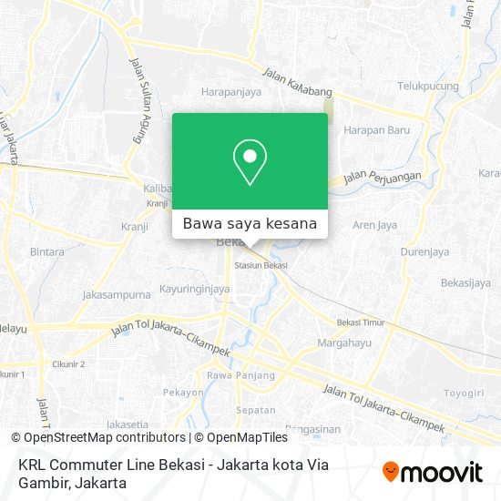 Peta KRL Commuter Line Bekasi - Jakarta kota Via Gambir