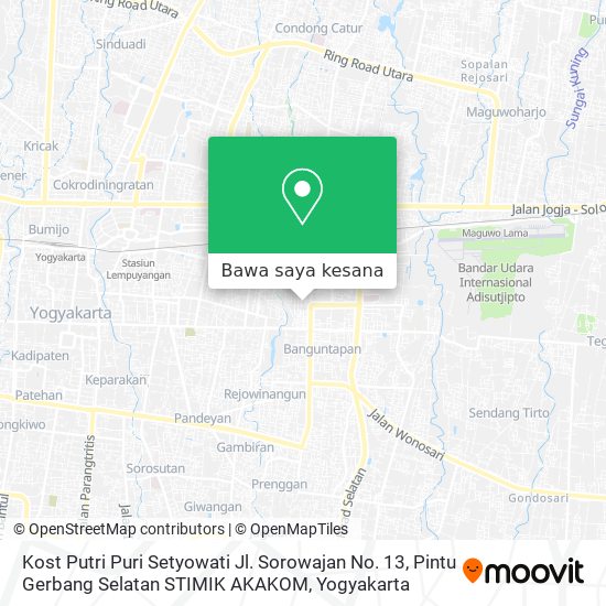 Peta Kost Putri Puri Setyowati Jl. Sorowajan No. 13, Pintu Gerbang Selatan STIMIK AKAKOM