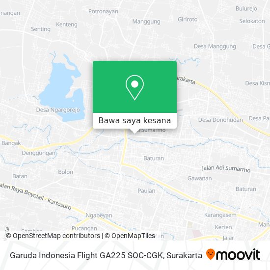 Peta Garuda Indonesia Flight GA225 SOC-CGK