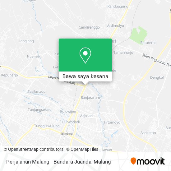 Peta Perjalanan Malang - Bandara Juanda