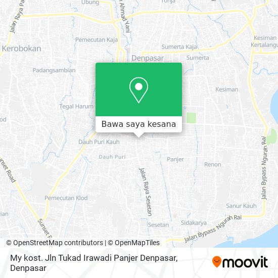 Peta My kost. Jln Tukad Irawadi Panjer Denpasar