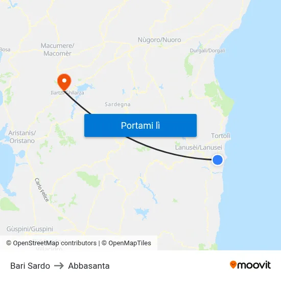 Bari Sardo to Abbasanta map