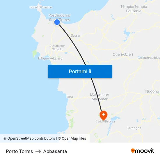 Porto Torres to Abbasanta map