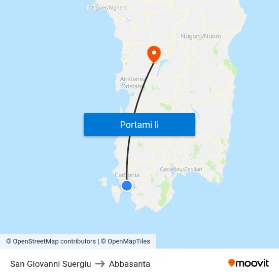 San Giovanni Suergiu to Abbasanta map
