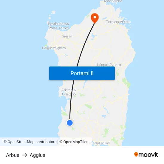 Arbus to Aggius map