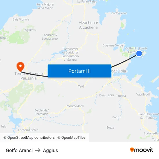 Golfo Aranci to Aggius map