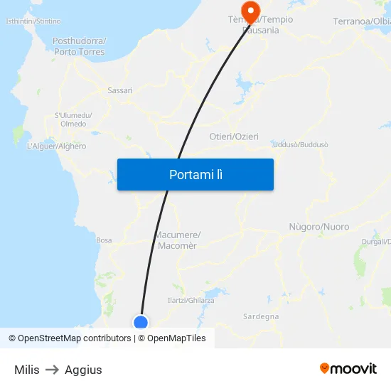 Milis to Aggius map