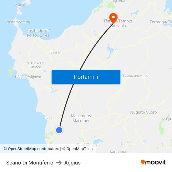 Scano Di Montiferro to Aggius map
