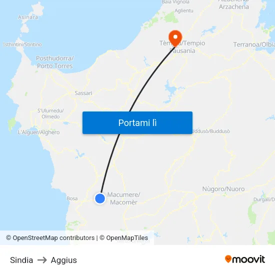 Sindia to Aggius map