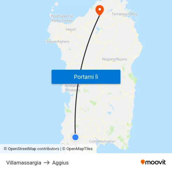 Villamassargia to Aggius map