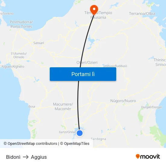 Bidonì to Aggius map
