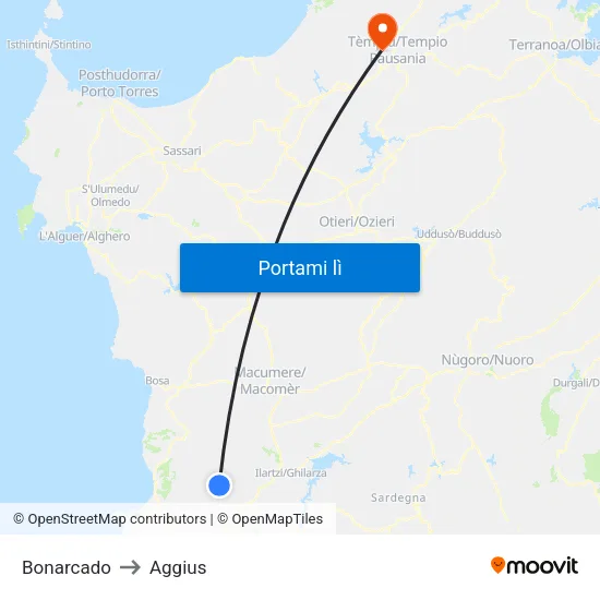 Bonarcado to Aggius map
