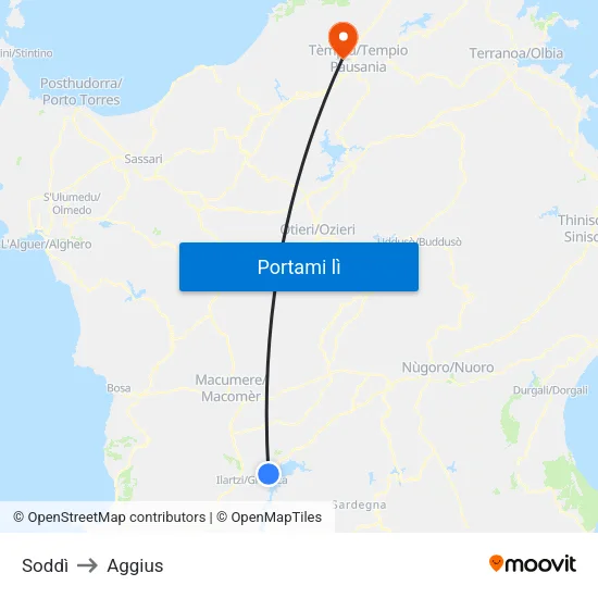 Soddì to Aggius map