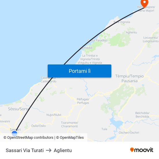 Sassari Via Turati to Aglientu map