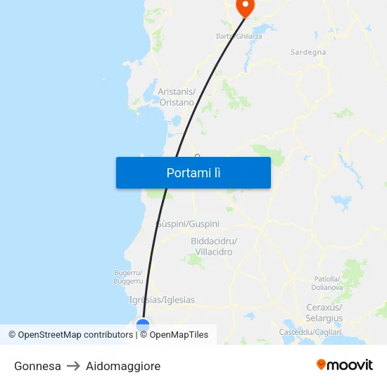 Gonnesa to Aidomaggiore map
