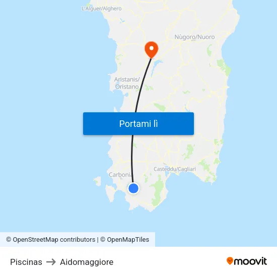 Piscinas to Aidomaggiore map