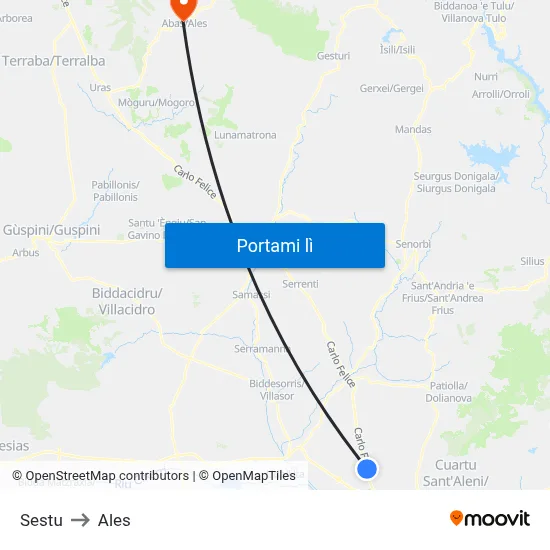 Sestu to Ales map
