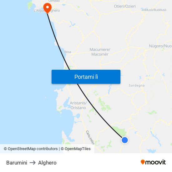 Barumini to Alghero map