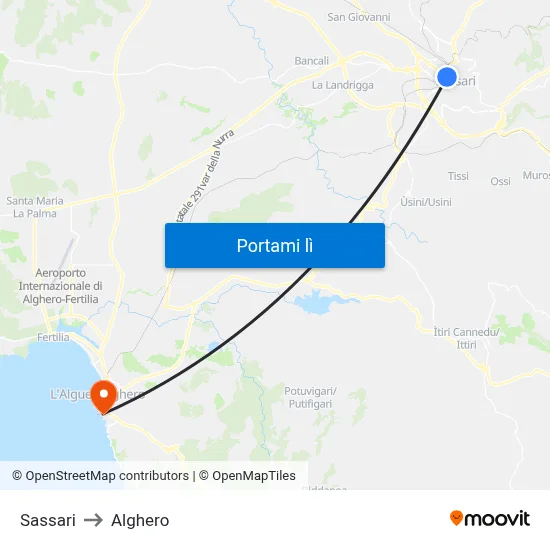 Sassari to Alghero map