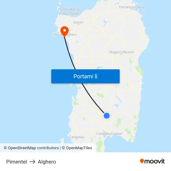 Pimentel to Alghero map