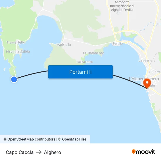 Capo Caccia to Alghero map