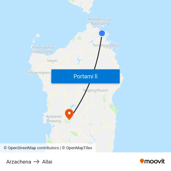 Arzachena to Allai map