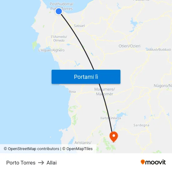 Porto Torres to Allai map