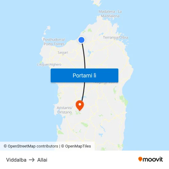 Viddalba to Allai map