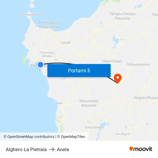 Alghero La Pietraia to Anela map