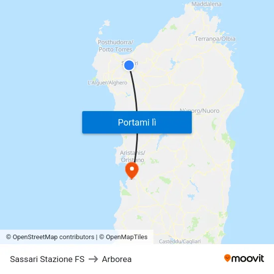 Sassari Stazione FS to Arborea map