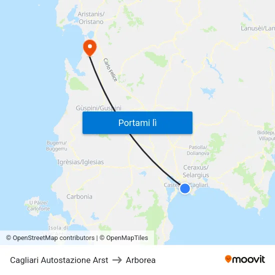 Cagliari Autostazione Arst to Arborea map