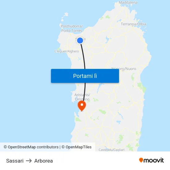 Sassari to Arborea map